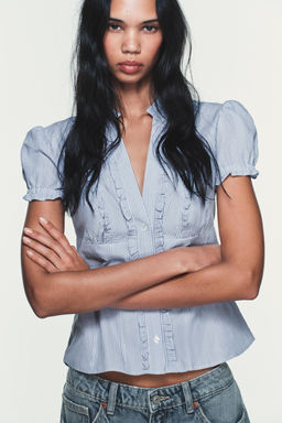 POPLIN SHIRT WITH RUFFLES - Zara фото 10