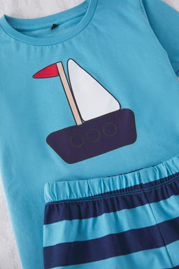 Mint-Mavi 4lu Erkek Cocuk %100 Pamuk Animal Bask?l? Pijama Tak?m? TKDSS25PT00018 - Trendyolmilla фото 2