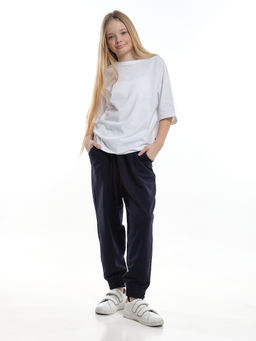 Брюки для девочки со складками 22-7690 синий - Mini maxi фото 2