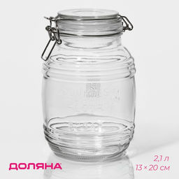 Банка для сыпучих Доляна «Уют», 2.1 л, 12×19 см, с бугельным замком, стекло, прозрачная