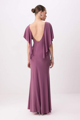 Mor Duz Dokuma Sandy Maxi Abiye & Mezuniyet Elbisesi - Trendyolmilla фото 4