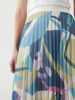 Beli Lastikli Desenli ?ifon Kad?n Pileli Etek