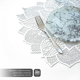 Цена за 12 шт. Салфетка сервировочная на стол Цветок, d=43 см, цвет серебряный - Simaland фото 7