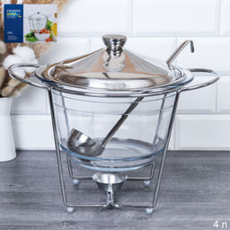 Мармит с подогревом 4 л с половником Silver / HT95224-4 /уп 4/стекло на металл подставке с крышкой