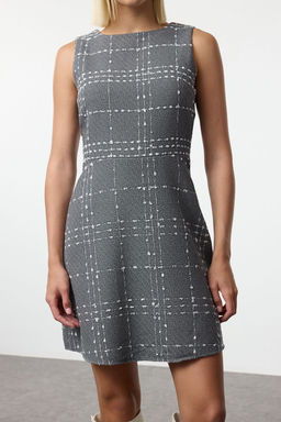 Gri Ekose / Kareli Mini Dokuma Elbise TWOAW23EL00258