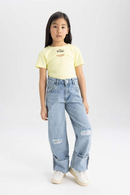 Футболка из двух частей с короткими рукавами в рубчик для девочек - Defacto фото 2