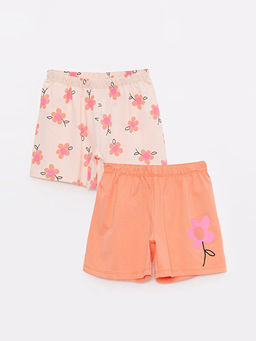 Beli Lastikli Bask?l? Pamuklu K?z ?ocuk Pijama ?ort 2li