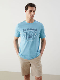 Bisiklet Yaka Bask?l? Penye Erkek Ti??rt