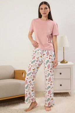 Trendyolmilla Pudra 100% Pamuklu Tropikal Desenli Orme Pijama Tak?m? THMSS25PT00399  фото 2