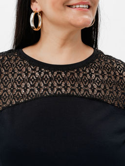 Футболкас КРУЖЕВОМ хлопок 95%, лайкра 5%,черная - Binita фото 4