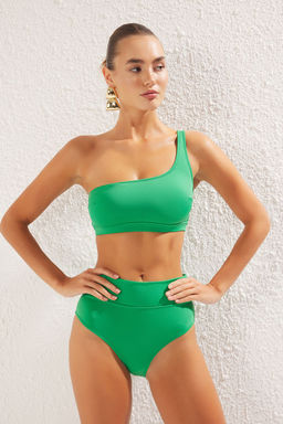 TRENDYOLMILLA Saks Tek Omuz Yuksek Bel Regular Bikini Tak?m? TBESS24BT00126