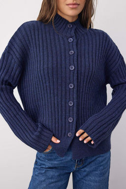 Wardrobe Essentials Lacivert Genis Kal?p Fitilli Yumusak Dokulu Triko H?rka | TWOAW26HI00091