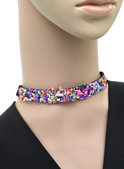 Чокер на замше с перламутром тонированным ассорти, 32см