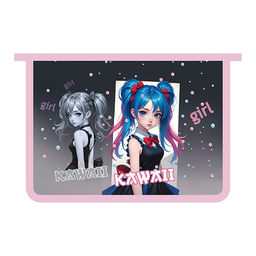 Папка на молнии с ручками А4, ширина 75мм (ПМ-А4-25) "Девочка с бантиками" тканевая окантовка