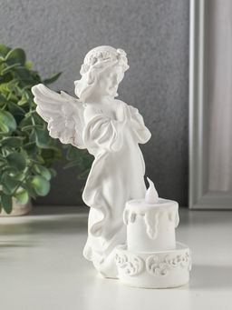 Сувенир полистоун свет "Белоснежная девушка-ангел с тортом" 7,6х8,5х16,3 см