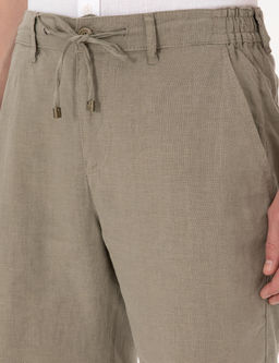 Haki Slim Fit %100 Keten Beli Lastikli Ba_c_kl_ Dokuma _ort