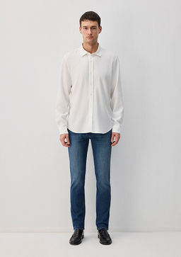 Beyaz Tencel TM Lyocell Gomlek - Mavi фото 2