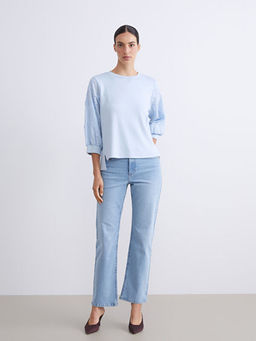 Bisiklet Yaka ?i?ek Nak??l? Kad?n Ti??rt