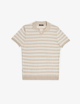 Bej Slim Fit Keten Kar___ml_ Apa_ Yaka Triko Ti__rt