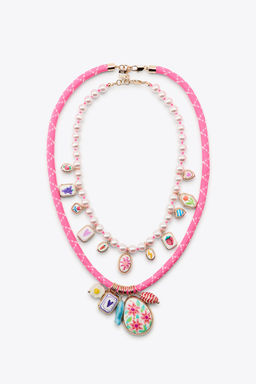 PACK OF 2 FAUX PEARL CORD CHARM NECKLACES PACK OF 2 FAUX PEARL CORD CHARM NECKLACES