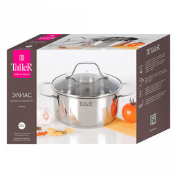 Кастрюля из нержавеющей стали Элиас 2л, д18см, h9см, s0,6мм, дно s2,8мм, стеклянная жаропрочная крышка, стальной обод, пароотвод, капсулированное дно, полировка внешняя - зеркальная, внутренняя - зеркальная, мерная шкала, цветная коробка, TalleR - Домашняя мода фото 6