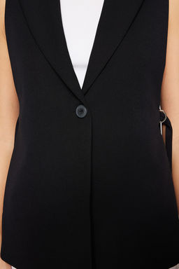 Siyah Oversize Aksesuarl? Yandan Baglama Detayl? Tek Dugmeli Astarl? Dokuma Yelek TWOAW23YE00032