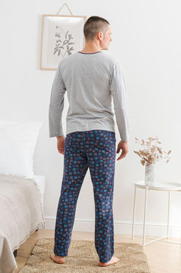 Пижама мужская из футболки с длинным рукавом и брюк из кулирки Генри синий - Амадэль фото 3