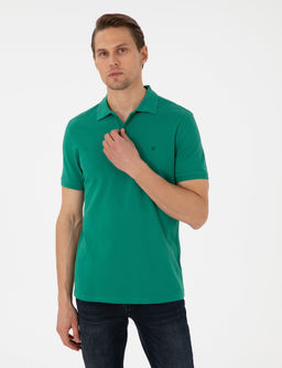 Ye_il Slim Fit %100 Pamuk Polo Yaka Basic Ti__rt
