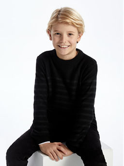 Bisiklet Yaka ?izgili Uzun Kollu Erkek ?ocuk Triko Kazak