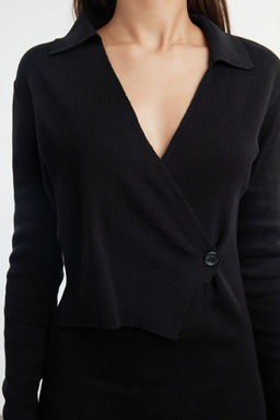 TRENDYOLMILLA Siyah Midi Triko Duz Kruvaze Elbise TWOAW25EL00011 фото 14