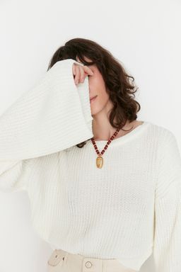 Ekru Crop Genis Kal?p Ispanyol Kol Triko Kazak TWOAW20KZ0743