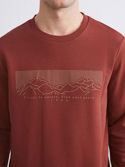 Bisiklet Yaka Bask?l? Erkek Kal?n Sweatshirt