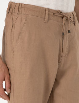 Kahverengi Carrot Fit %100 Keten Kanvas Pantolon