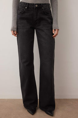 Siyah Dusuk Bel Genis Paca Wide Leg Jeans TWOAW26JE00075