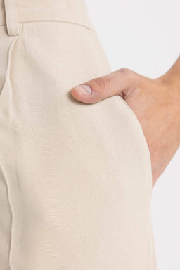 Широкие брюки с высокой талией и вытачками из смесового льна и широкими карманами на штанинах - Defacto фото 5