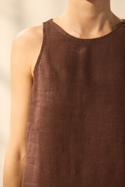 Trendyolmilla Kahverengi %100 Keten Basic Mini Elbise TWOSS25EL00610  фото 3