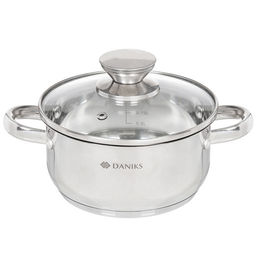 Кастрюля нерж ОПТИМА 1,6л со стекл р. нерж/ручки индуция Daniks QS-S-16/GS-01201-16CA (332353)