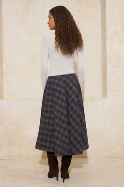 Kahverengi Ekoseli/Kareli Flanel Dokuma Klos Midi Etek TWOAW26ET00172 - Trendyolmilla фото 4