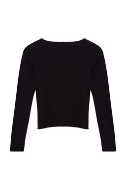 Siyah Dugme Detayl? Bisiklet Yaka Fitilli Esnek Regular Boy Orme Bluz TWOAW25BZ00030