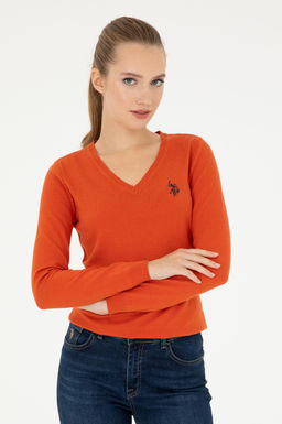Женский базовый свитер с v-образным вырезом кирпичного цвета Неожиданная скидка в корзине - U.s. polo assn фото 8