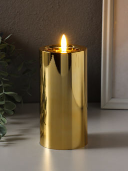 Светодиодная свеча LED - ночник RISALUX «Столбик. Глянец», от батареек 3×АА, золото, мерцающая 7.5×7.5×17 см