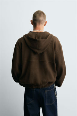 HOODED KNIT TEXTURED OVERSHIRT