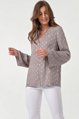 Блузка шифоновая свободная с принтом на сером