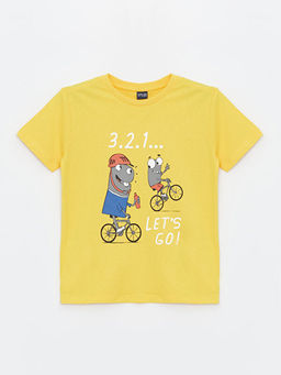 Bisiklet Yaka Bask?l? K?sa Kollu Erkek ?ocuk Ti??rt