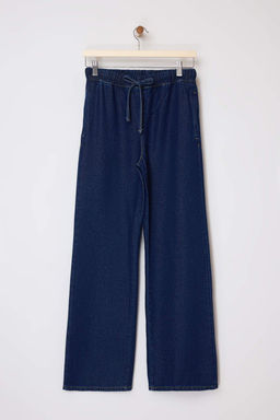 Koyu Mavi Beli Lastikli Yuksek Bel Tencel Kar?s?ml? Wide Leg Jeans TWOSS26JE00040
