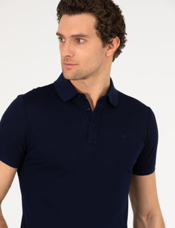 Lacivert Polo Yaka Slim Fit Basic Merserize T-shirt