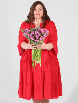 Платье-двойка свободное нарядное больших размеров красное - Almond фото 7