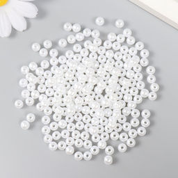 Бусины «Рукоделие» пластик, диаметр 6 мм, 25 г, снежно-белый