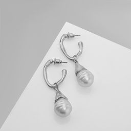 Серьги с жемчугом Абстракция фортуна, цвет серебро