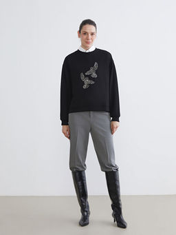 Bisiklet Yaka Ta?l? Oversize Kad?n Sweatshirt